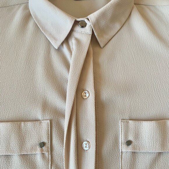 Dorothry Perkins Beige Collar ¾ Length Sleeve Blouse Corpcore Siren Minimalist - Picture 6 of 14